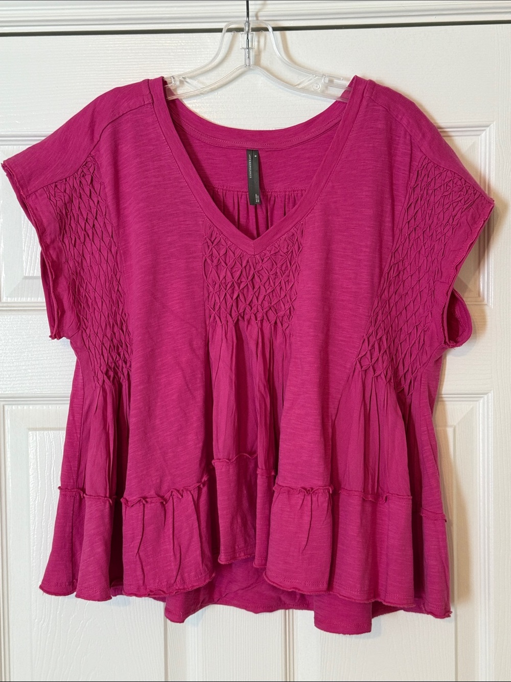 Anthropologie Fuchsia V-Neck Smocked Tiered Tunic